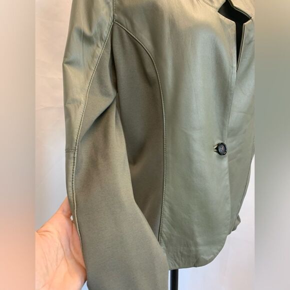 Pink Tartan olive green leather jacket Sz L - Picture 4 of 11